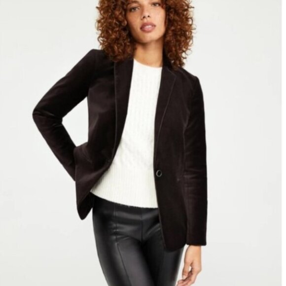 Ann Taylor Hutton Brown Velvet Blazer Lined Tailored One Button Close 4P Petite - Picture 1 of 10
